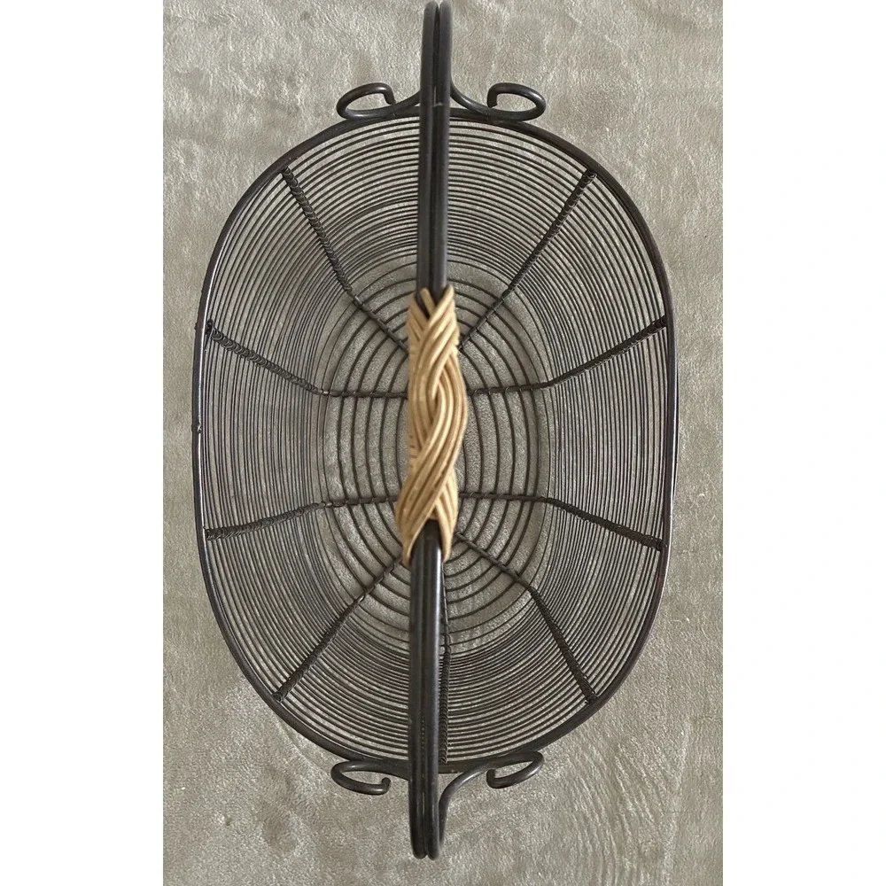Basket Wire Dark Metal Woven Handle Rustic Decor Storage Farmhouse 18x13x9